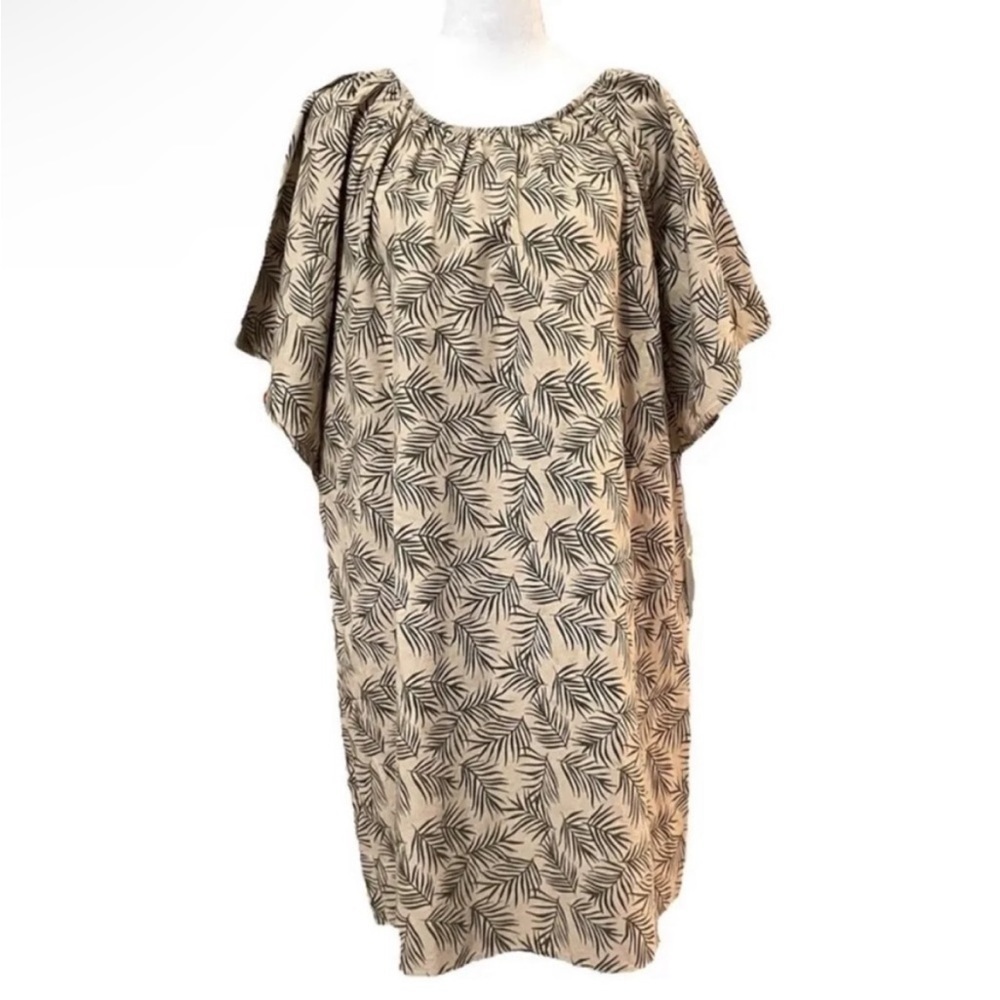 Rylee + Cru 100% Cotton Tan Jamie Palm Leaf Printed Pullover Shift Dress